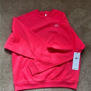 ALO Yoga Red Crewneck Sweater with Ribbed Cuffs